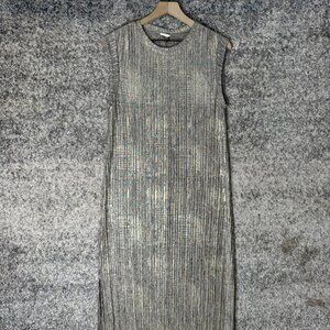 Akemi + Kin Dress Womens Medium Silver Metallic Pleated Sleeveless Maxi‎ Party